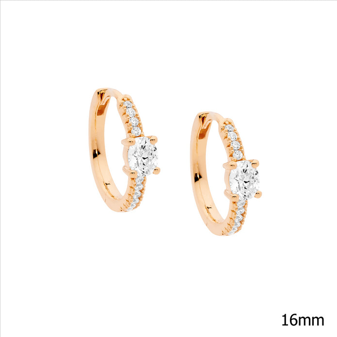 Sterling Silver 16mm RGP CZ Hoop Earrings