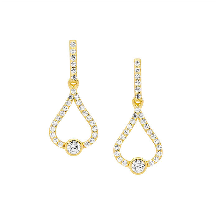 Sterling Silver GP CZ Open Tear Drop Earrings