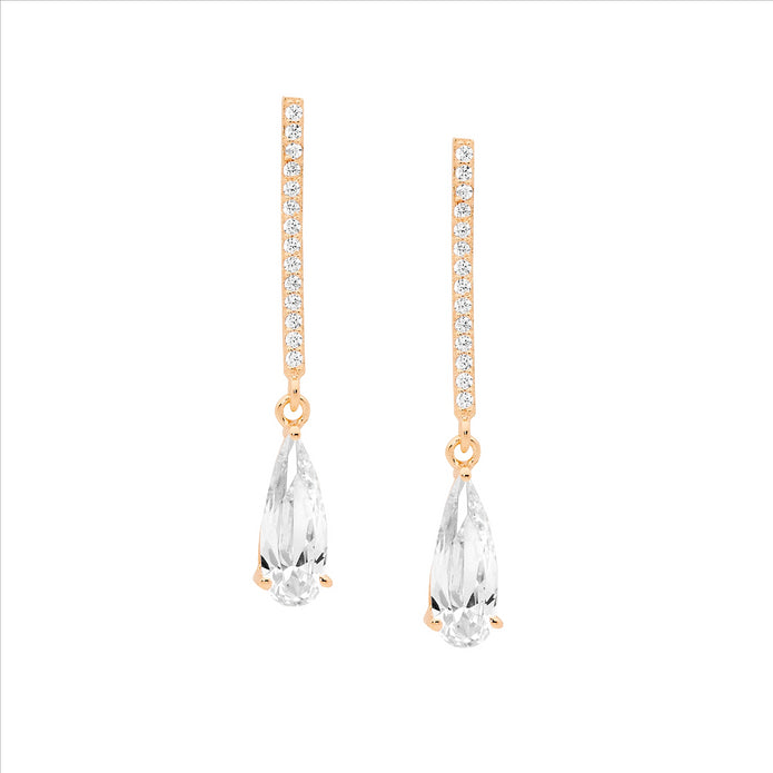 Sterling Silver RGP CZ Drop Bar Earrings