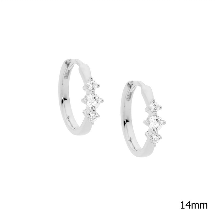 Sterling Silver 14mm CZ Hoop Earrings