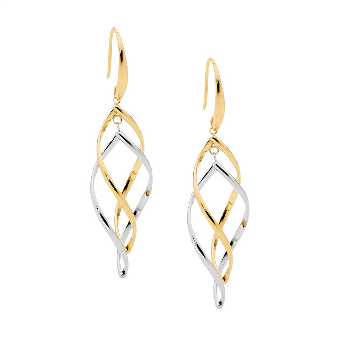 Stainless Steel GP Open Double Twist Drop Earrings