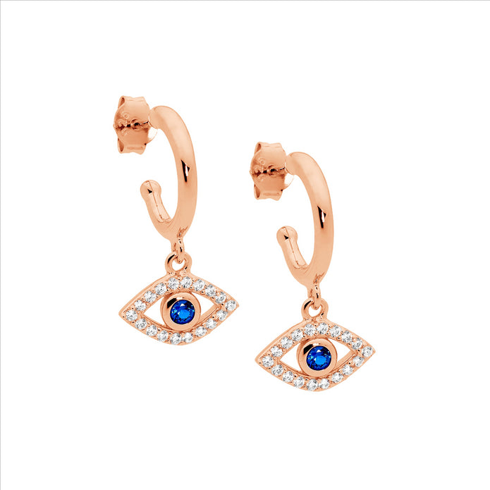 Sterling Silver RGP CZ Evil Eye Drop Earrings