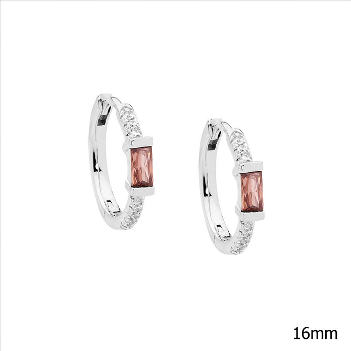 Sterling Silver 16mm CZ Hoop Earrings