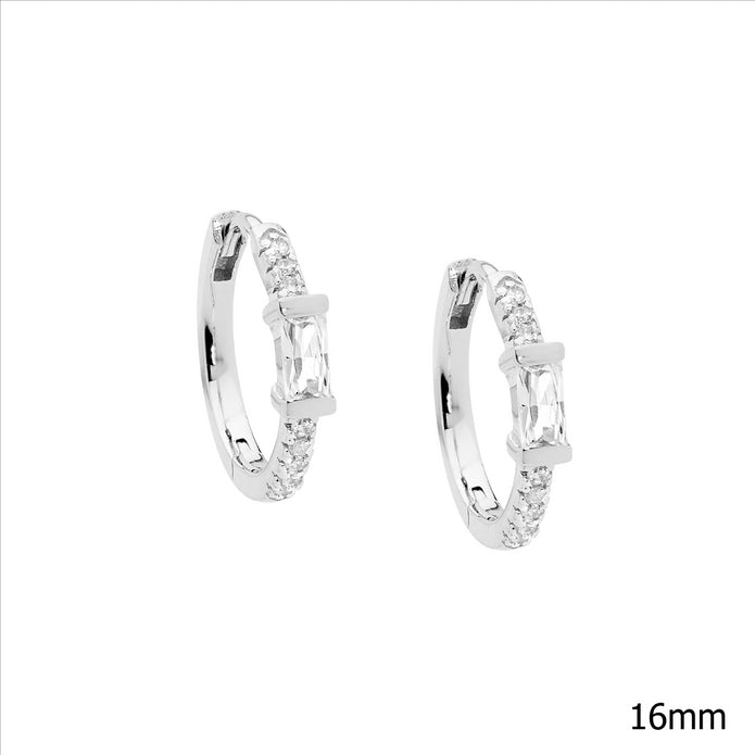 Sterling Silver 16mm CZ Hoop Earrings