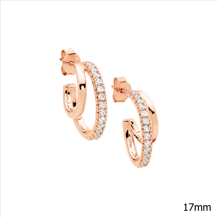 Sterling Silver 17mm RGP CZ Double Hoop Earrings