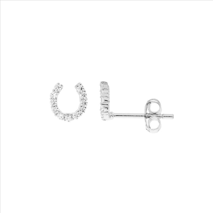 Sterling Silver 6mm CZ Horse Shoe Stud Earrings