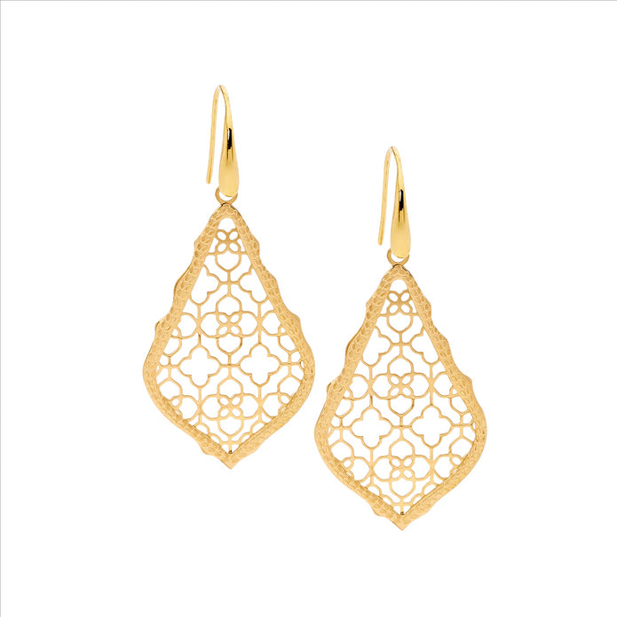 Stainless Steel GP Open Tear Filigree Drop Earrings