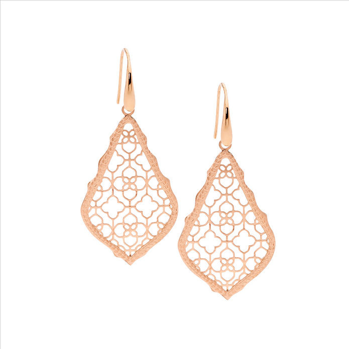 Stainless Steel RGP Open Tear Filigree Drop Earrings