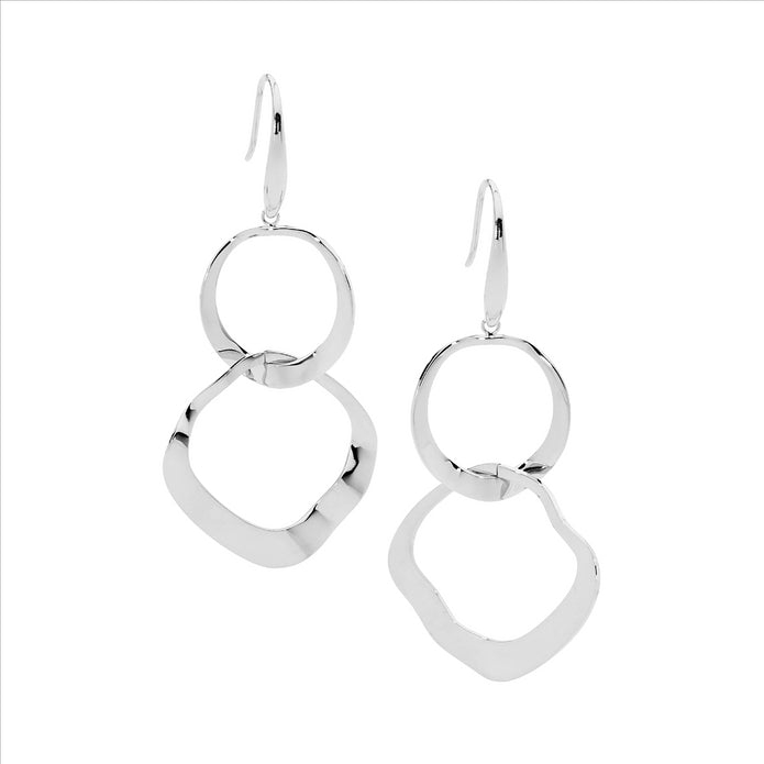 Stainless Steel Double Wave Open Circle Drop Earrings