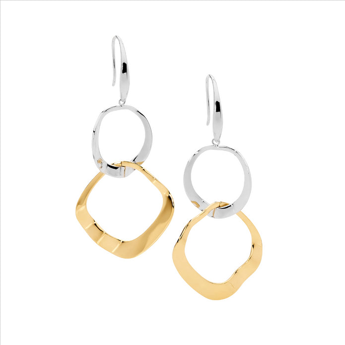 Stainless Steel YGP Double Wave Open Circle Drop Earrings