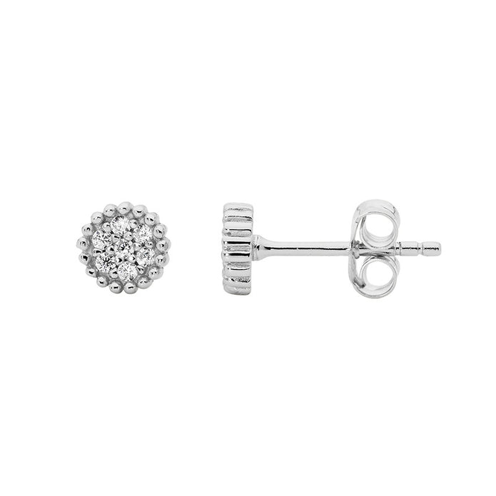 Sterling Silver 5mm YGP CZ Cluster Stud Earrings