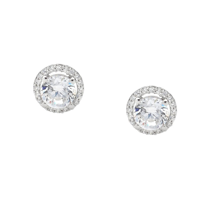 Sterling Silver Solitaire CZ Stud Earrings