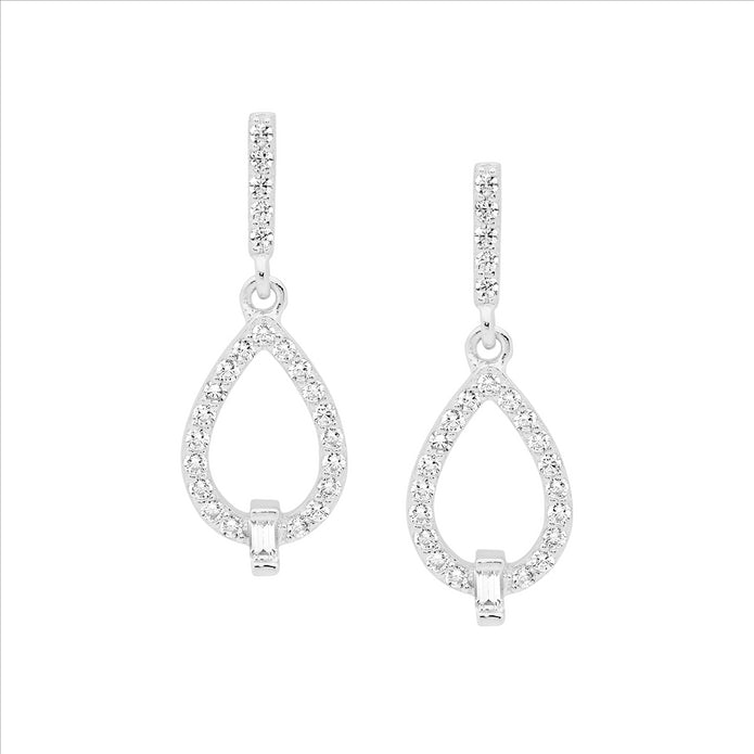 Sterling Silver White CZ Open Tear Drop Earrings