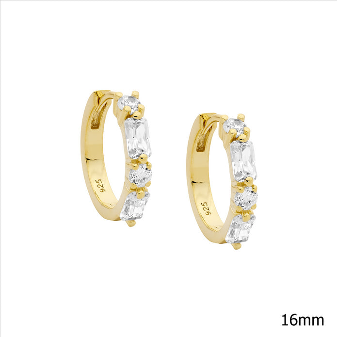 Sterling Silver GP White CZ 16mm Hoop Earrings