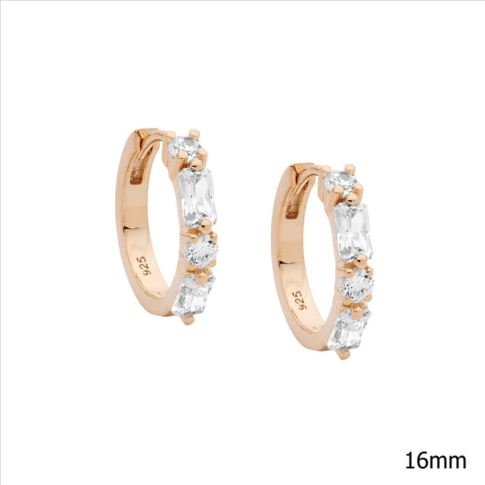 Sterling Silver RGP White CZ 16mm Hoop Earrings