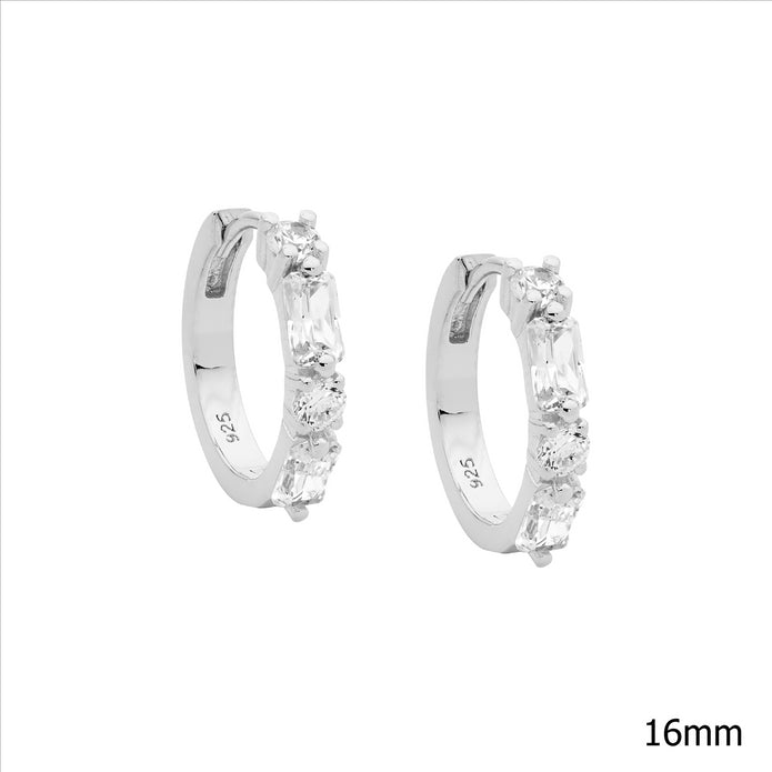 Sterling Silver White CZ 16mm Hoop Earrings