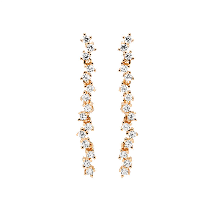 Sterling Silver RGP CZ 4cm Stud Drop Earrings