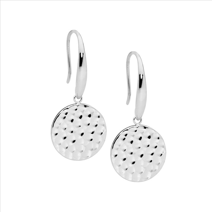 Stainless Steel 15mm Hammered Disk Drop Earrings