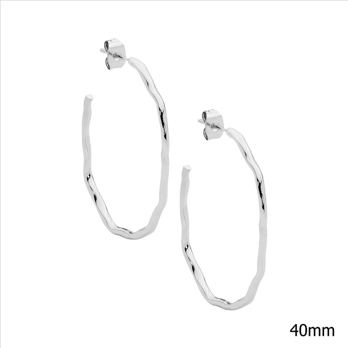 Stainless Steel 40mm Wave Hoop Earrings