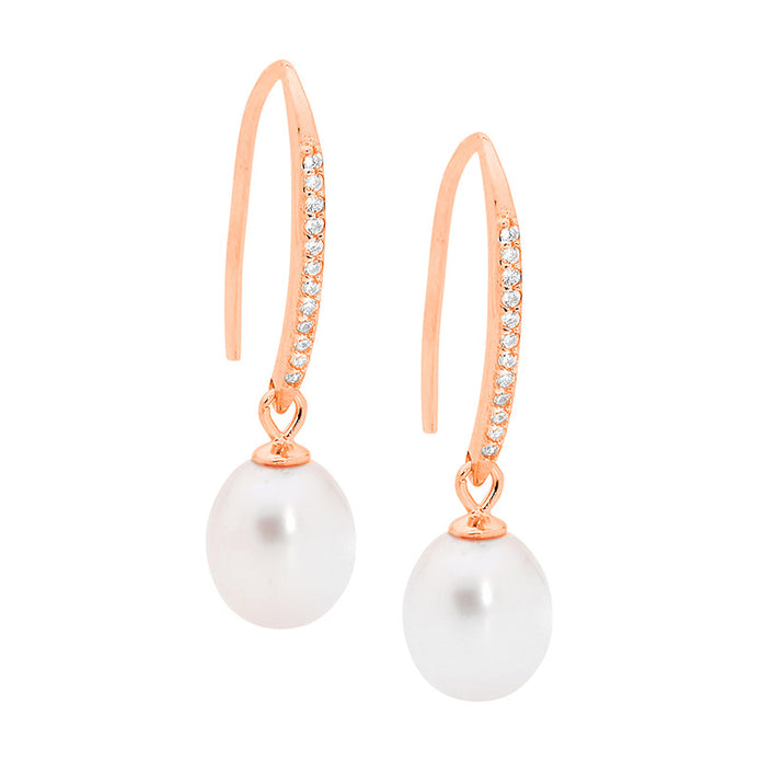 Sterling Silver RGP CZ Pearl Drop Earrings