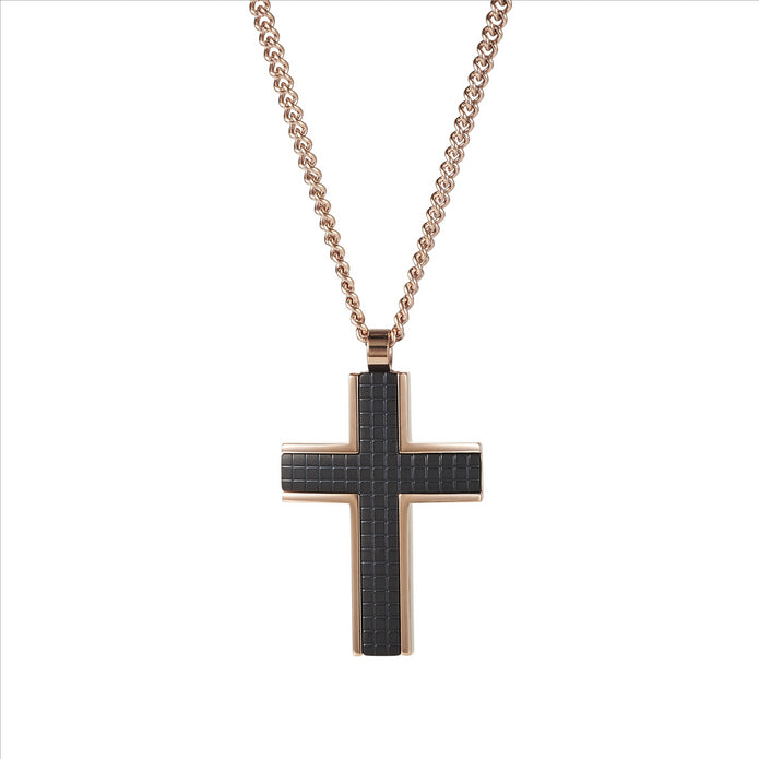 Stainless Steel RGP Black Chequered Inlay Cross Pendant