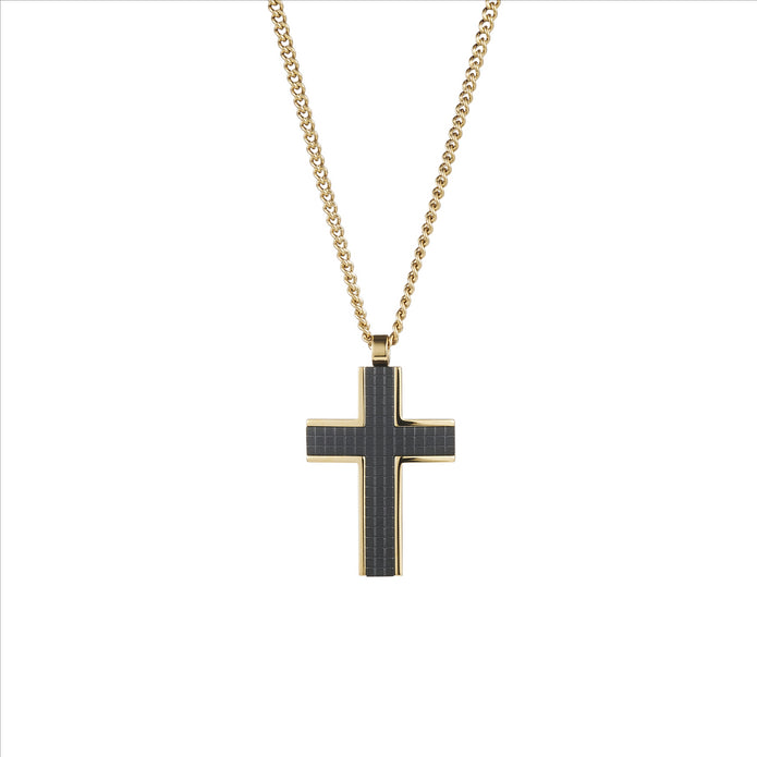 Stainless Steel YGP Black Chequered Inlay Cross Pendant