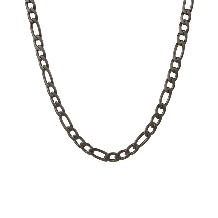 IP Black Stainless Steel Figaro Neck Chain 61cm