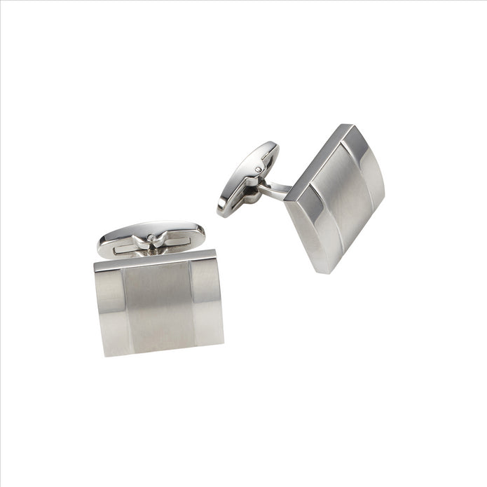 Stainless Steel Brushed and Polished Curved Square Cufflinks