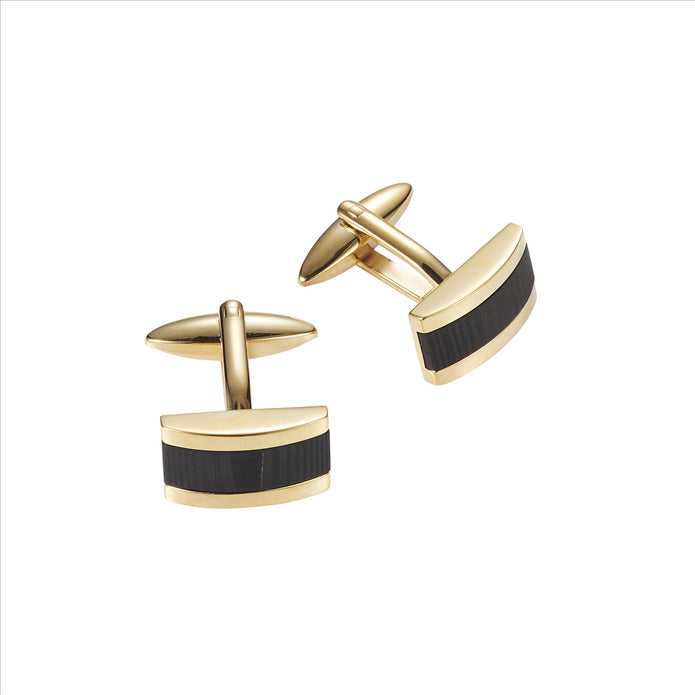 Stainless Steel IP 14K Gold wood Patterned Carbon Fibre Cufflinks