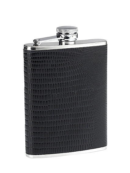 8oz Black Lizard Leather Flask