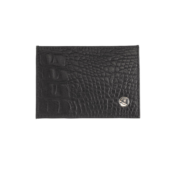 Black Leather Croc Card Wallet